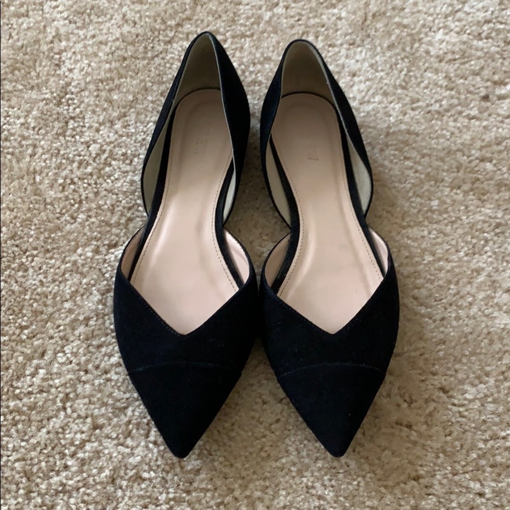 Black suede pointed J. Crew flats sz 8